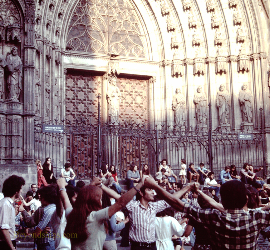 Dancers in front of the Cathedral, Barcelona, Spain