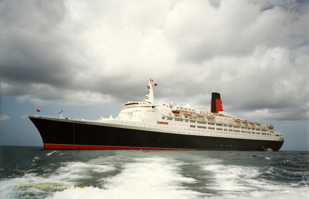 Ocean liner Queen Elizabeth 2 (QE2) tendering off Martinique