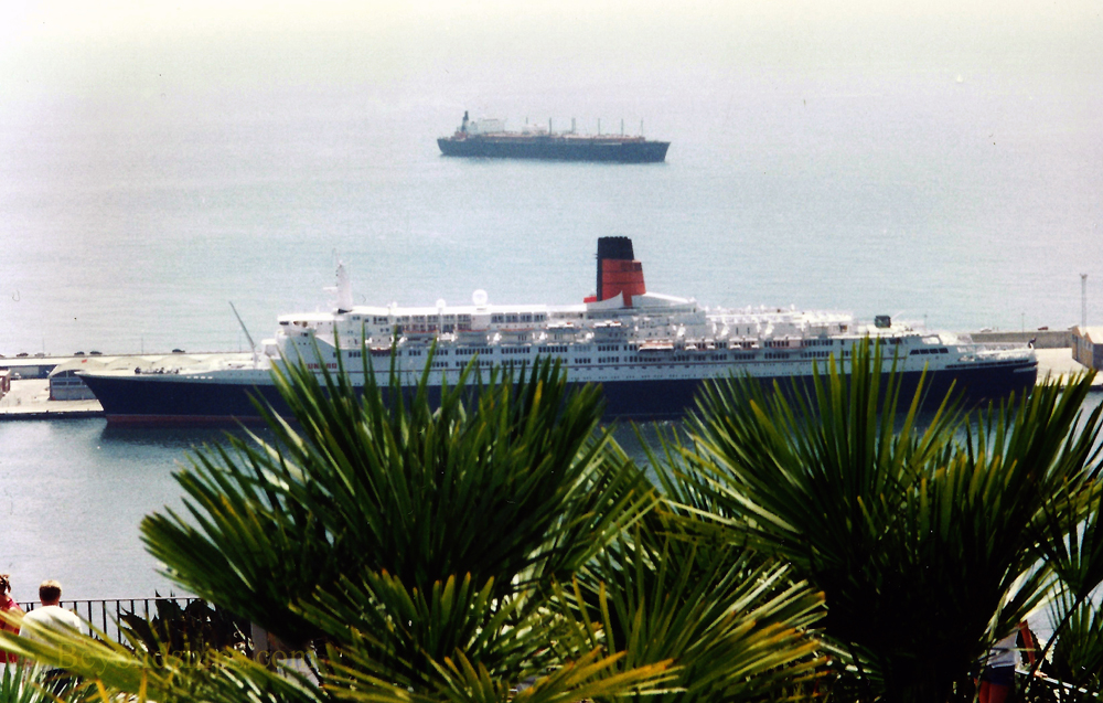 Queen Elizabeth 2 (QE2) at the cruise port Barcelona, Spain