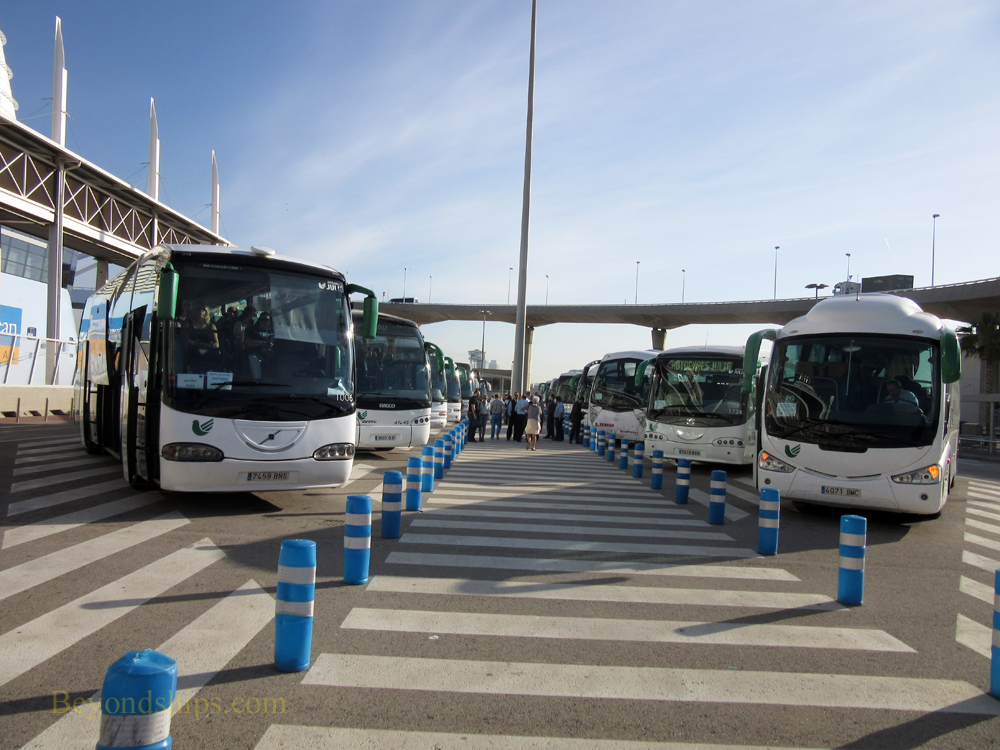 Shore excursion buses as Cruise port Barcelona, Spain