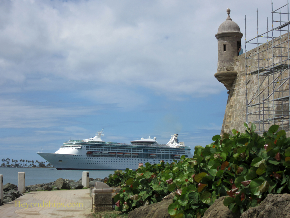 Cruise ship Grandeur of the Seas passing Paseo del Morro, San Juan, Puerto Rico
