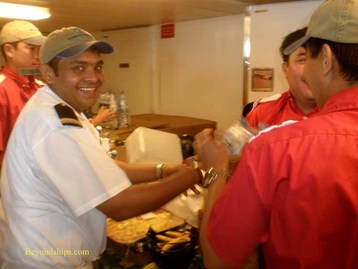 Norwegian Cruise Line crew preparing supplies for Great Stirrup Cay