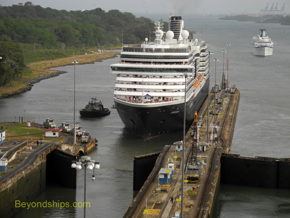 Cruise ship Zuiderdam enters the Gatun Locks, Panama Canal
