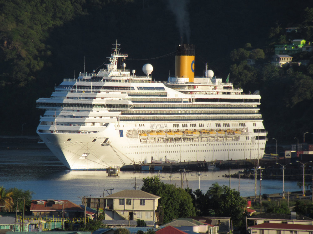 Cruise ship Costa Fortuna at the Woodridge Bay pier in Dominica 
