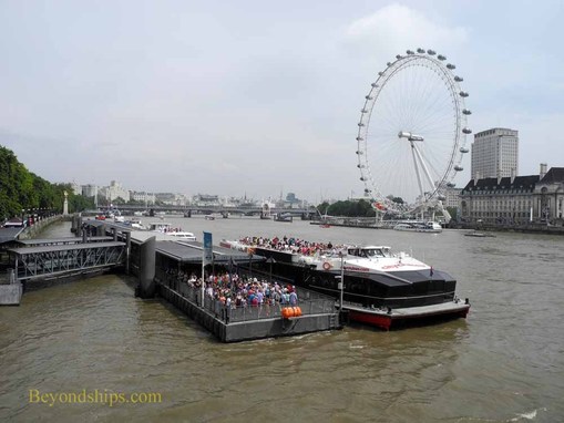 Tour boats at Westminster Pier in London