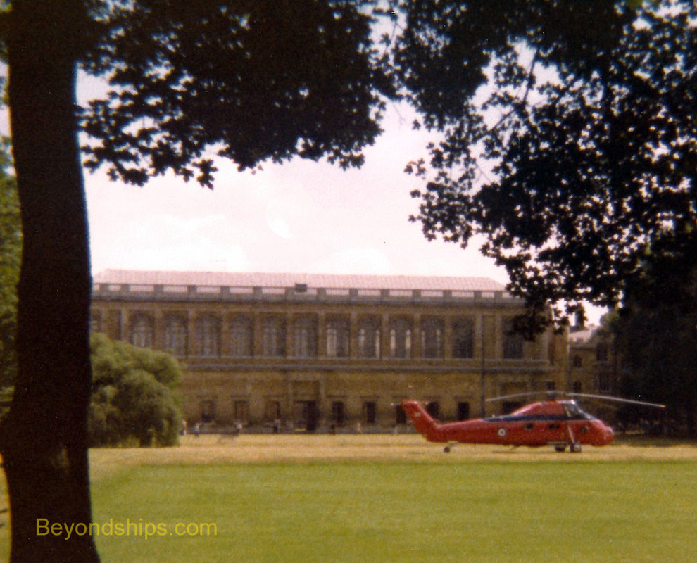 Royal helicopter at Wren Library, Trinity College, Cambridge