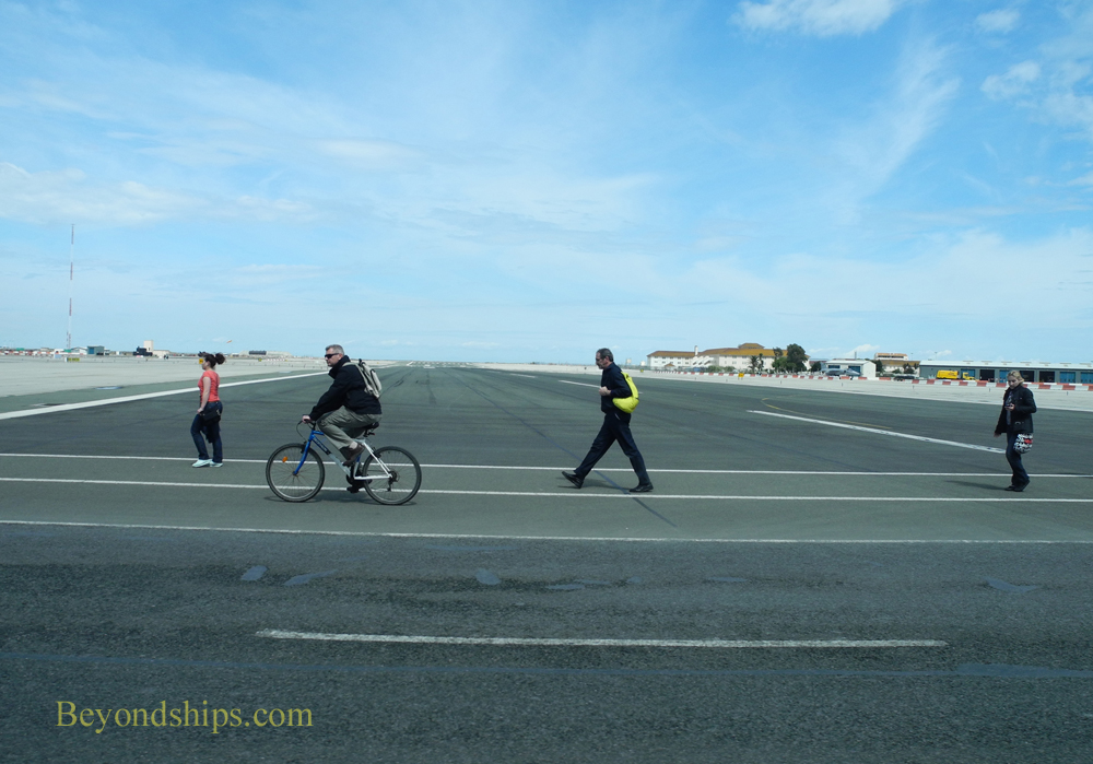 People crossing the runway at Gibraltar airport