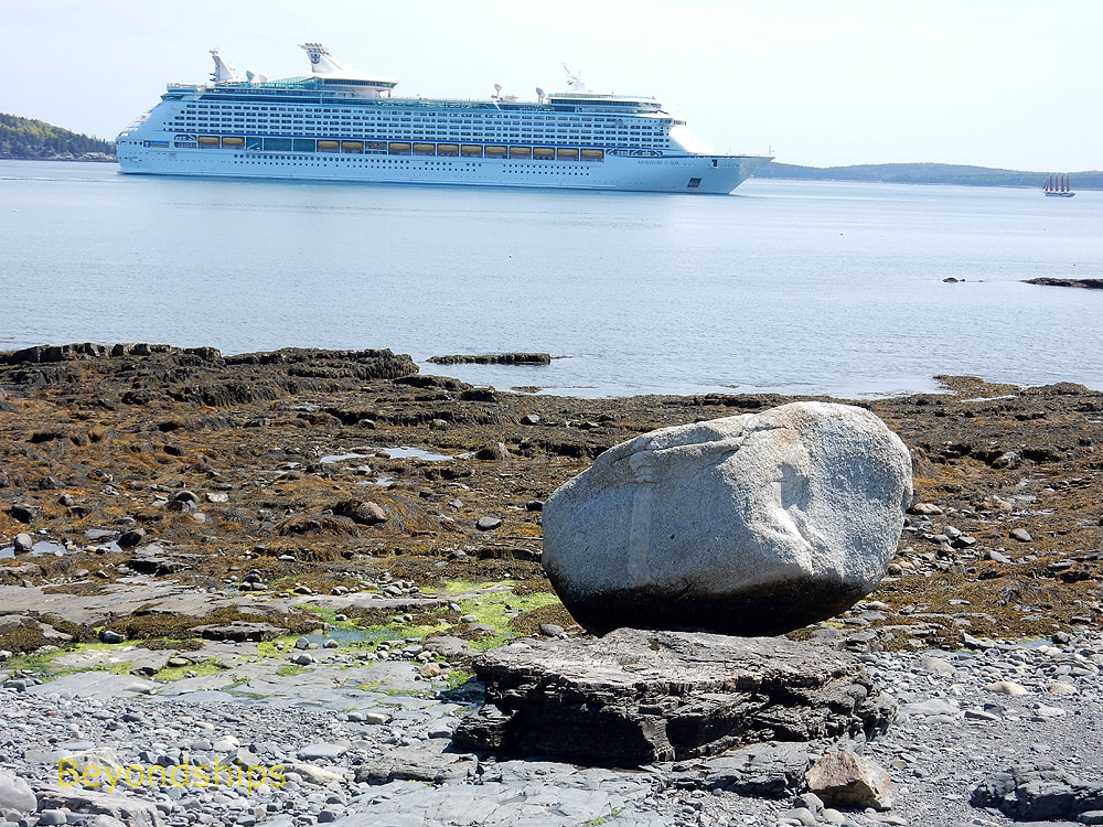 Cruise ship Adventure of the Seas and Balancing Rock, Bar Harbor